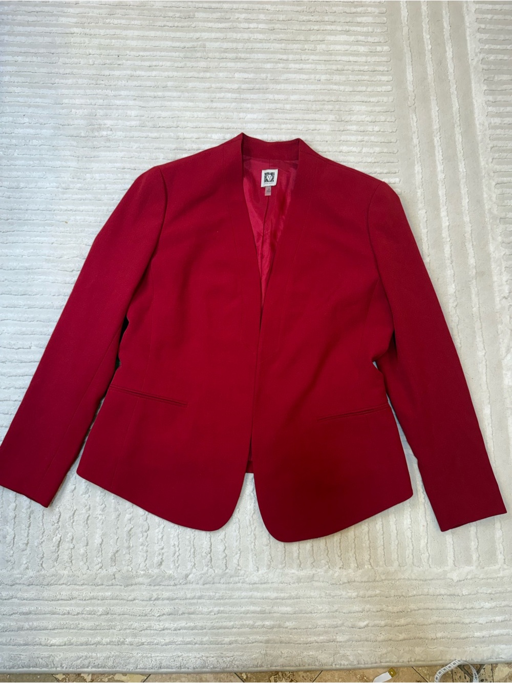 Anne Klein Raspberry Red Crepe Open Front Blazer Size 16